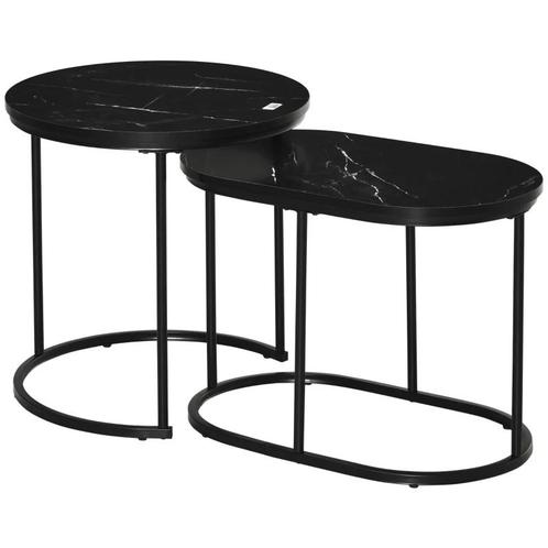 TRUUSK HOMCOM 2er Set Couchtisch rund oval bis 30 kg stapelb, Huis en Inrichting, Tafels | Bijzettafels, Nieuw, Verzenden