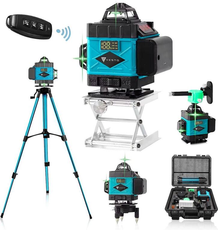 Vesto® 4D Kruislijnlaser - Zelfnivellerend Bouwlaser met 4-1, Doe-het-zelf en Verbouw, Meetapparatuur, Zo goed als nieuw, Verzenden