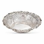 Round Victorian sterling silver bonbon basket, pierced,