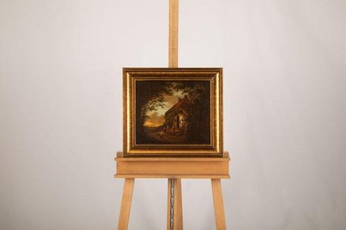 Europese school (XIX) - Figuren bij een boerderij, Antiek en Kunst, Kunst | Schilderijen | Klassiek