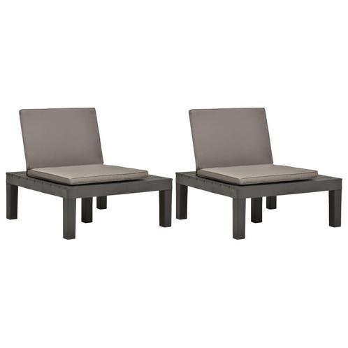 vidaXL Loungestoelen 2 st met kussens kunststof antraciet, Tuin en Terras, Tuinstoelen, Nieuw, Kunststof, Verzenden