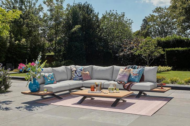 Suns Stockholm loungeset - Antraciet/teak - Light antracite, Tuin en Terras, Tuinsets en Loungesets, Loungeset, Nieuw, Hout, Verzenden