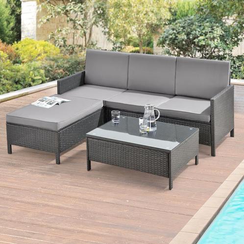 Tuinset rattan 3-delig tafel en 3-zitsbank donkergrijs licht, Tuin en Terras, Tuinsets en Loungesets, Nieuw, Verzenden