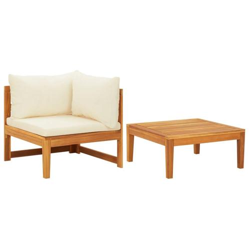 vidaXL 2-delige Loungeset met crèmewitte kussens acaciahout, Tuin en Terras, Tuinsets en Loungesets, Loungeset, Nieuw, Hardhout