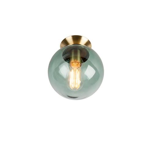 Art deco plafondlamp messing met groen glas - Pallon, Huis en Inrichting, Lampen | Plafondlampen, Nieuw, Glas