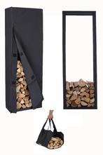 Houtopslag | Brandhoutrek + hoes | 50x25x148cm | Staal, Tuin en Terras, Haardhout, Verzenden