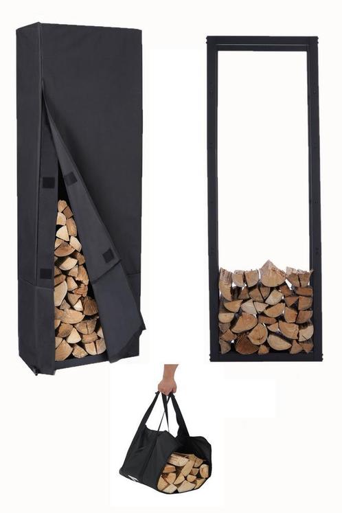 Houtopslag | Brandhoutrek + hoes | 50x25x148cm | Staal, Tuin en Terras, Haardhout, Verzenden