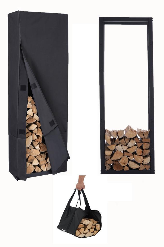 Houtopslag | Brandhoutrek + hoes | 50x25x148cm | Staal, Tuin en Terras, Haardhout, Verzenden