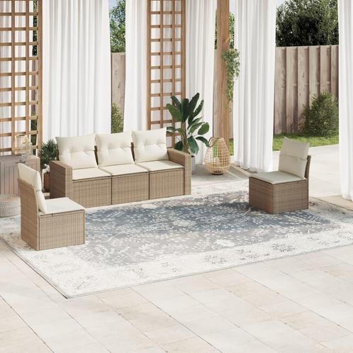 vidaXL 5-delige Loungeset met kussens poly rattan beige, Tuin en Terras, Tuinsets en Loungesets, Loungeset, Nieuw, Rotan, Verzenden