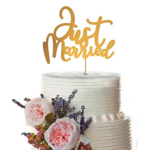 Taart Topper Just Married, Hobby en Vrije tijd, Feestartikelen, Nieuw, Verzenden