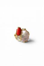 Zonder Minimumprijs - Ring Zilver Parel - Bloedkoraal - Rood, Sieraden, Tassen en Uiterlijk, Ringen, Nieuw