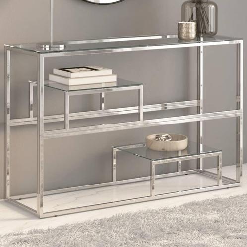 vidaXL Wandtafel roestvrijstaal en gehard glas zilverkleurig, Huis en Inrichting, Tafels | Salontafels, Nieuw, Minder dan 50 cm