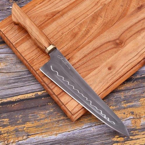 R0023 - ARP - Tafelmes - Olijfhout, staal en messing - Gyuto, Antiek en Kunst, Antiek | Keukenbenodigdheden