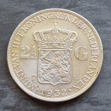 Nederland. Wilhelmina. 2 1/2 Gulden 1932 grofhaar  (Zonder beschikbaar voor biedingen