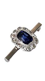 Broche - 18 karaat Geel goud, Franse Art Deco saffier en, Sieraden, Tassen en Uiterlijk
