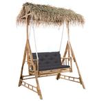 vidaXL Schommelbank 2-zits met palmbladeren en kussen 202 cm, Tuin en Terras, Verzenden, Nieuw, Hout