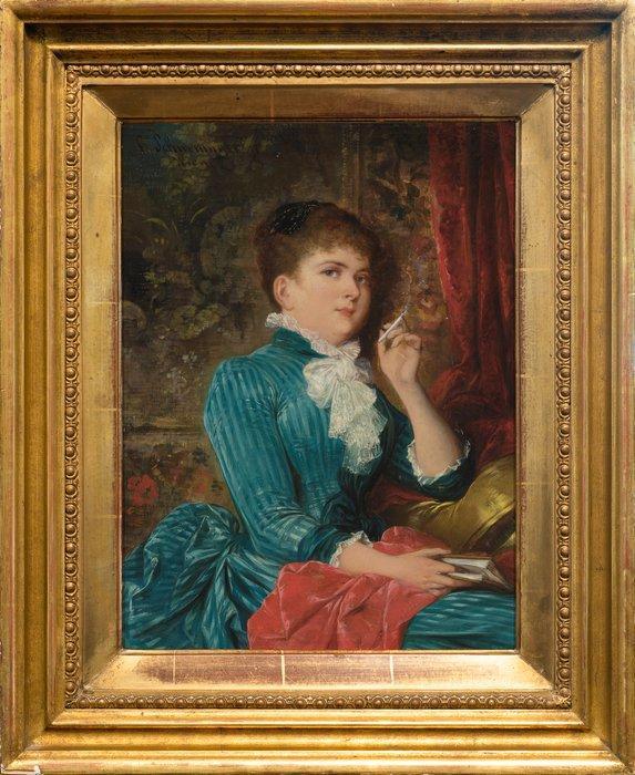 Carl Schweninger Jr. (1854-1903) - Lady with a Cigarette, Antiek en Kunst, Kunst | Schilderijen | Klassiek
