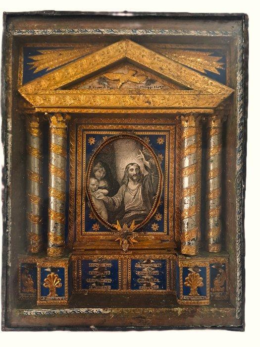 Reliekhouder - Textiel, metalen laminaat, Metaal, Hout -, Antiek en Kunst, Kunst | Niet-Westerse kunst