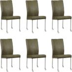 Set van 6 Feloranje leren moderne eetkamerstoelen - poot ron, Nieuw, Vijf, Zes of meer stoelen, Modern, Leer