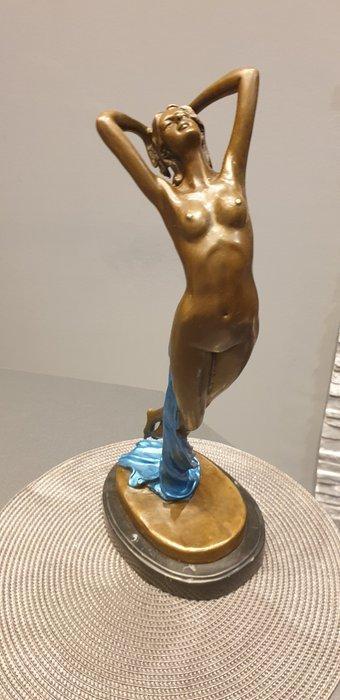 Beeld, Original Blue Patina Nude Female Leaping in Air - 45, Antiek en Kunst, Curiosa en Brocante