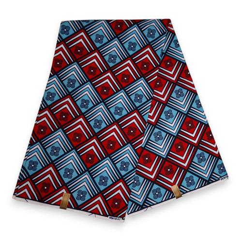 Afrikaanse stof - Wit / Rood / blauw - 100% katoen, Hobby en Vrije tijd, Stoffen en Lappen, Nieuw, Ophalen of Verzenden