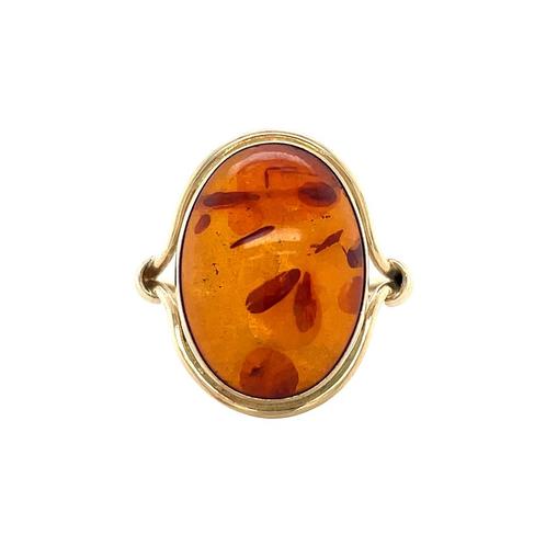 Vintage ring met barnsteen 8 krt, Sieraden, Tassen en Uiterlijk, Ringen, Nieuw, Ophalen of Verzenden