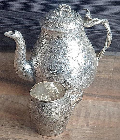 Kutch theepot en melkkannetje - 720 g - Zilver - India - 19e, Antiek en Kunst, Kunst | Niet-Westerse kunst