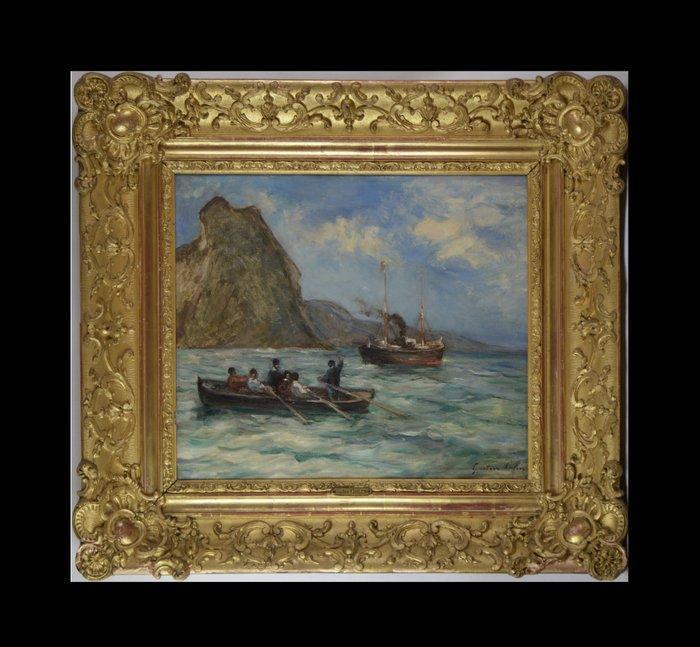 Gustave Henri Colin (1828-1910) - La sortie dun port avec, Antiek en Kunst, Kunst | Schilderijen | Klassiek