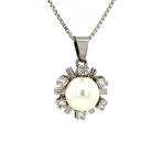 Witgouden entourage hanger met diamant en parel 18 krt, Sieraden, Tassen en Uiterlijk, Kettinghangers, Ophalen of Verzenden, Nieuw