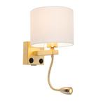 Gouden wandlamp USB met witte kap - Brescia Combi, Nieuw, Overige stijlen
