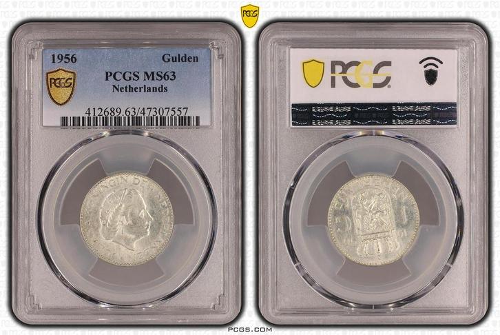Koningin Juliana zilveren 1 gulden 1956 MS63 PCGS, Postzegels en Munten, Munten | Nederland, Losse munt, 1 gulden, Koningin Juliana