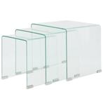 vidaXL Bijzettafel set 3-dlg transparant gehard glas, Minder dan 50 cm, Verzenden, Nieuw, Glas