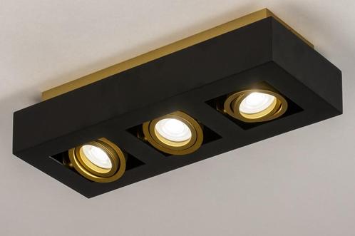 Rietveld Plafondlampen - Zwart, Goud - Metaal, Huis en Inrichting, Lampen | Plafondlampen, Verzenden