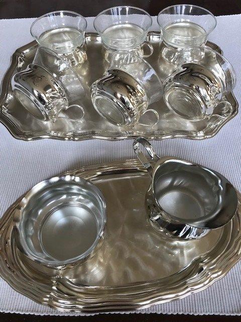Theeservies (2) - Glas, Metaal - Vintage theesets, Antiek en Kunst, Antiek | Keukenbenodigdheden