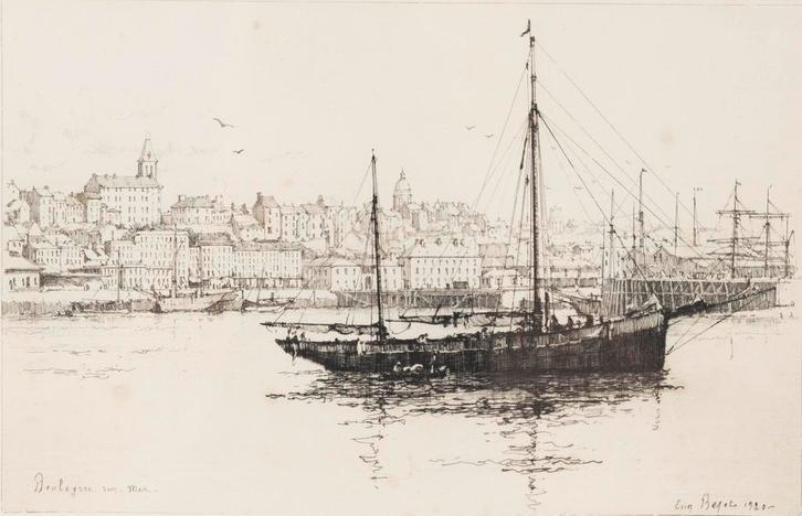 Schilderij Le Port de Boulogne, Antiek en Kunst, Kunst | Schilderijen | Klassiek, Ophalen