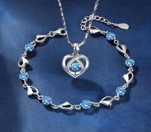 Oceaan blauwe ketting met armband set - Mooi en Elegant, Sieraden, Tassen en Uiterlijk, Armbanden, Verzenden