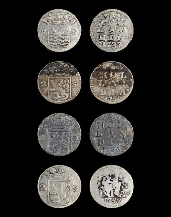 Nederland, Holland 2 Stuivers (Silver) 1732-1757 Double, Postzegels en Munten, Munten | Nederland