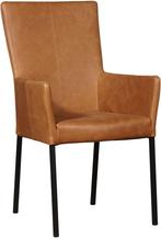 Cognac leren moderne eetkamerstoel - poot vierkant zwart - V, Huis en Inrichting, Stoelen, Overige kleuren, Nieuw, Leer, Ophalen of Verzenden