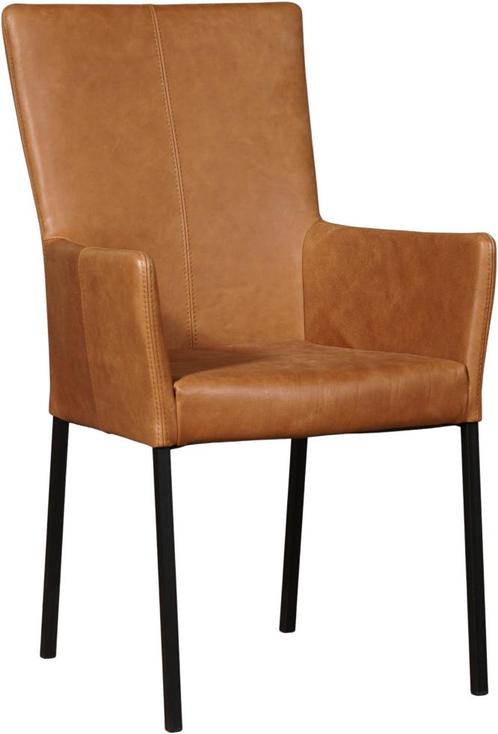 Cognac leren moderne eetkamerstoel - poot vierkant zwart - V, Huis en Inrichting, Stoelen, Eén, Overige kleuren, Nieuw, Leer, Ophalen of Verzenden