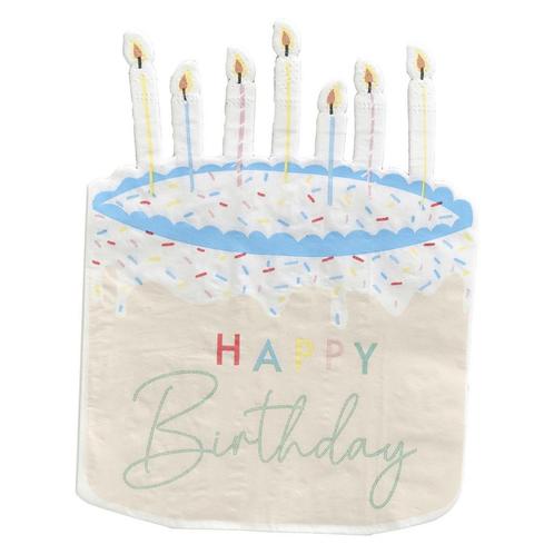 Happy Birthday Servetten Taart 16,5cm 16st, Hobby en Vrije tijd, Feestartikelen, Nieuw, Verzenden