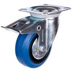 Zwenkwiel heavy + rem 100mm blauw model, Verzenden, Nieuw