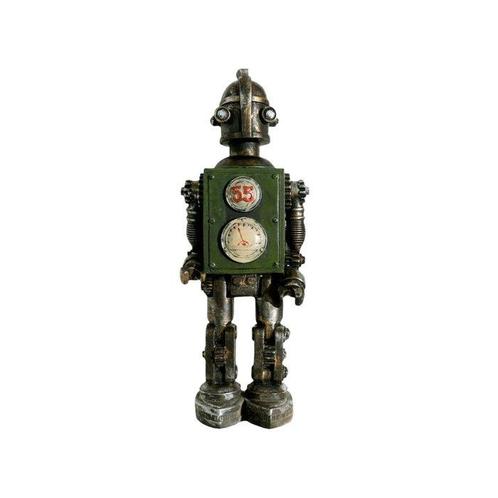 Figuur - Decoratieve retro robot beeldje met groen paneel en, Antiek en Kunst, Curiosa en Brocante