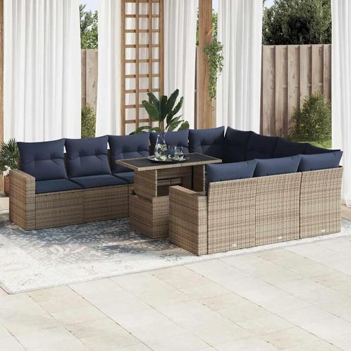 vidaXL 11-delige Loungeset met kussens poly rattan acacia, Tuin en Terras, Tuinsets en Loungesets, Loungeset, Nieuw, Rotan, Verzenden