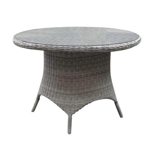 Riccione dining tuintafel 110 cm rond wit grijs, Tuin en Terras, Tuintafels, Nieuw, Wicker, Ophalen of Verzenden
