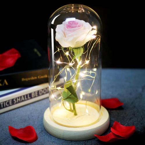 Kunst Roos in Glazen Stolp met Verlichting - Zijden Rozen, Huis en Inrichting, Woonaccessoires | Kunstplanten en Kunstbloemen