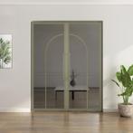 Dubbele stalen taatsdeur Olijfgroen 2 Vlaks rond Rook glas, Doe-het-zelf en Verbouw, Deuren en Horren, Minder dan 80 cm, Overige typen