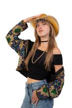 Cowboyhoed Goud Strass Steentjes Zwarte Cowgirl Western Hoed, Ophalen of Verzenden, Nieuw, Carnaval