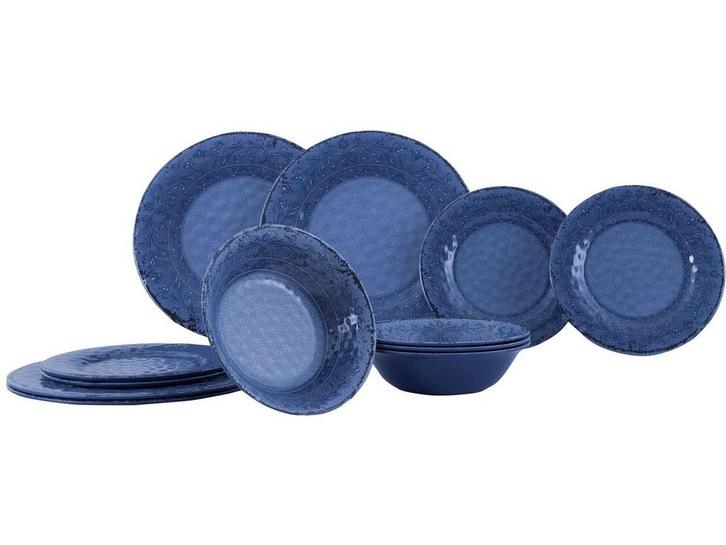 Gimex Stone Line - Servies - 12-Delig - Melamine - Azure, Caravans en Kamperen, Kampeeraccessoires, Zo goed als nieuw, Verzenden