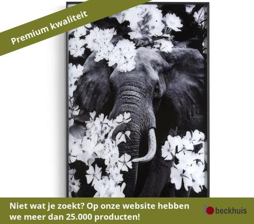 Coco Maison Bloemen Olifant schilderij 100x68cm - Wit/grijs, Tuin en Terras, Tuinsets en Loungesets, Nieuw, Overige materialen