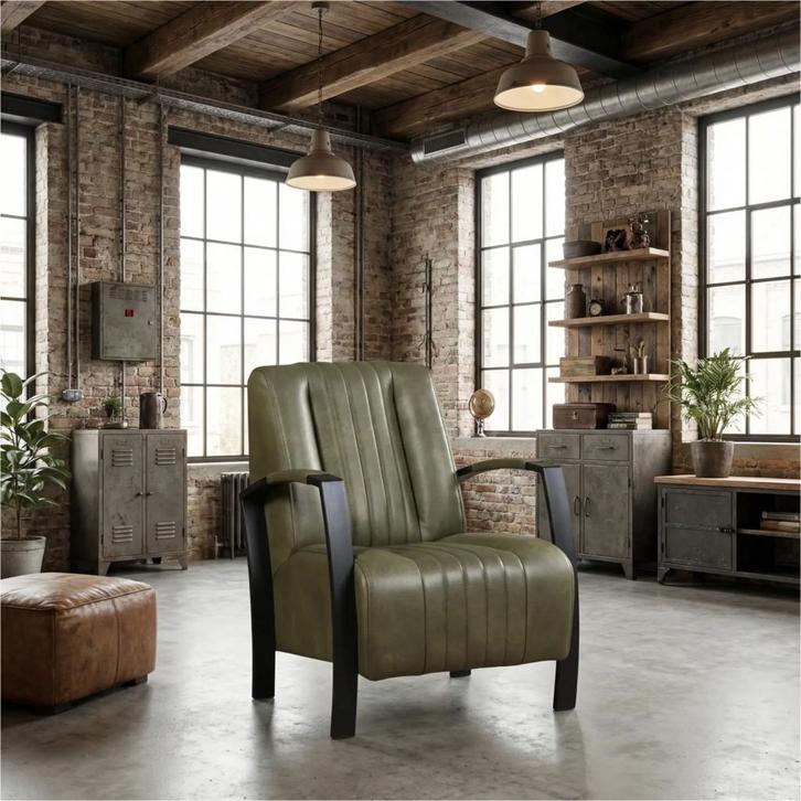 Leren fauteuil Glamour - Granada Moss (olijf/groen), Huis en Inrichting, Fauteuils, 50 tot 75 cm, 75 tot 100 cm, Nieuw, Leer, Ophalen of Verzenden